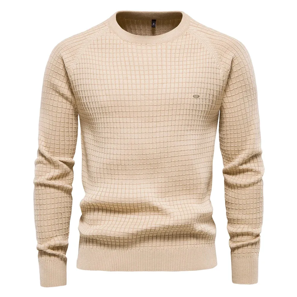 100% Cotton Men Sweaters Soild Color O-neck High Quality Mesh Pullovers Male New Winter Autumn Basic Sweaters for Men