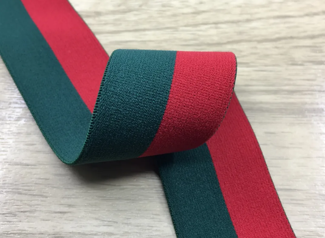 1.5 inch (40mm) Wide Colored Plush Green and Red Stripe Soft Elastic Band