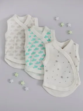 3 Pack Incubator Vest Set, Silver Stars, Silver Cloud & Mint Cloud 100% Organic Cotton