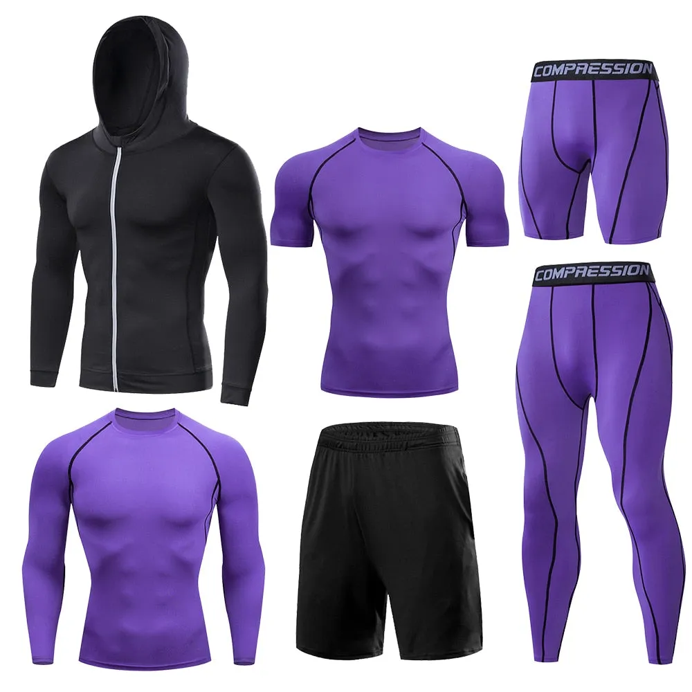 6 Pcs/Set Dry Fit Men's Training Sportswear Set Gym Fitness Compression Sport Suit Jogging Tight Sports Wear Clothes Male