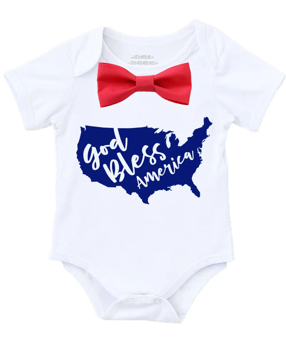 Baby Boy Fourth of July Outfit Shirt God Bless America Red Bow Tie