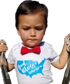 Baby Boy Fourth of July Outfit Shirt God Bless America Red Bow Tie