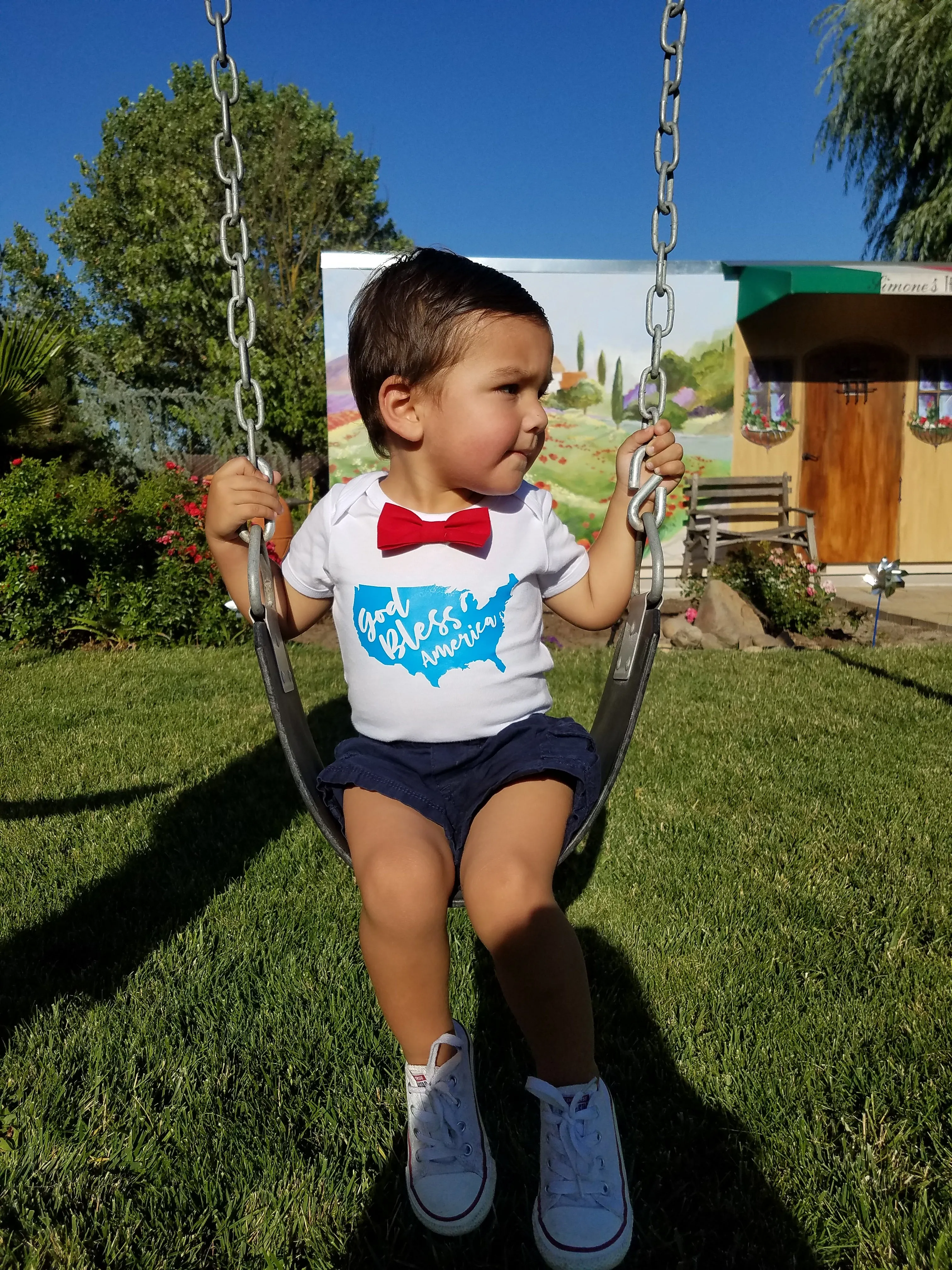 Baby Boy Fourth of July Outfit Shirt God Bless America Red Bow Tie