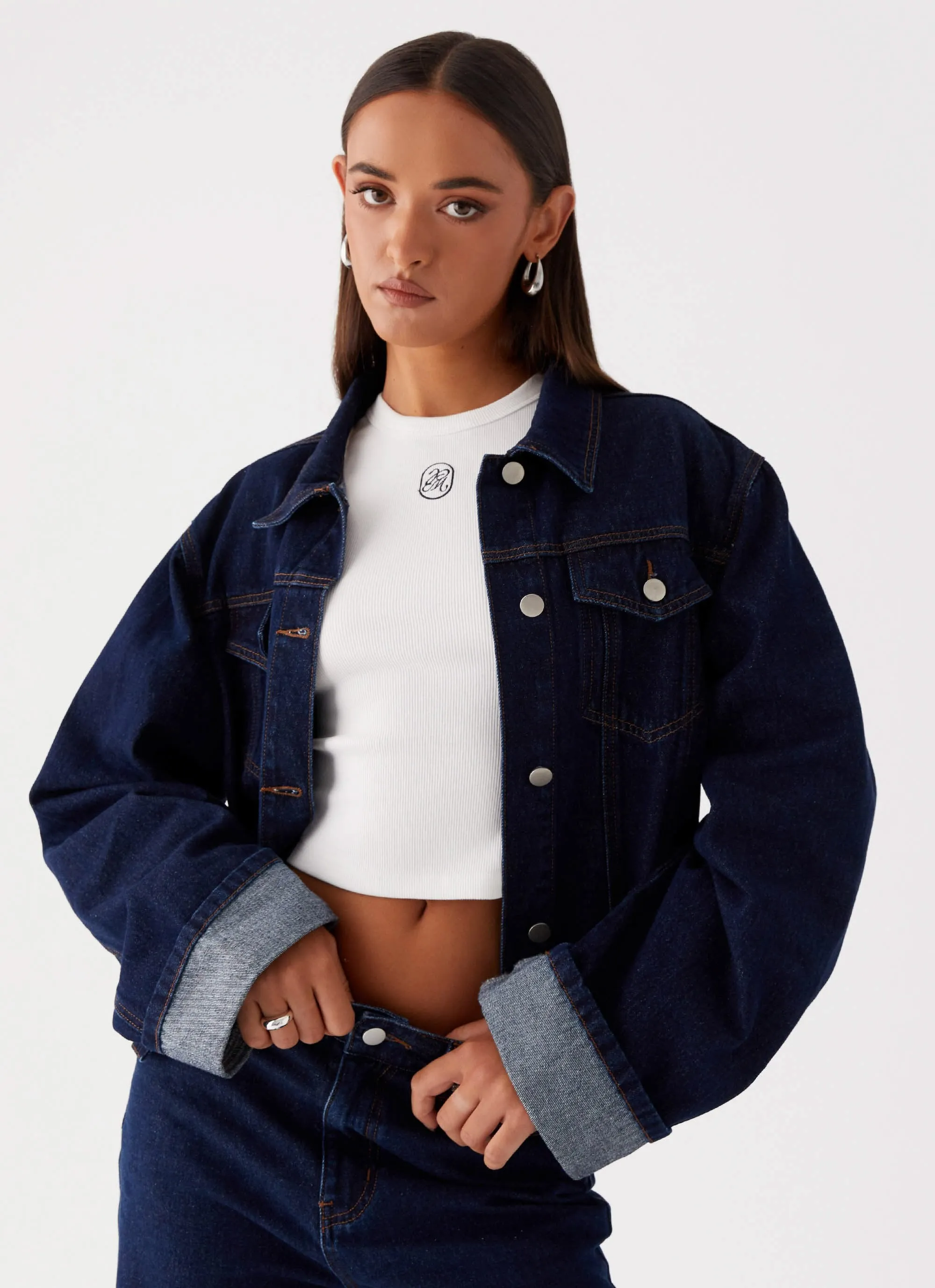 Back Again Oversized Denim Jacket - Blue