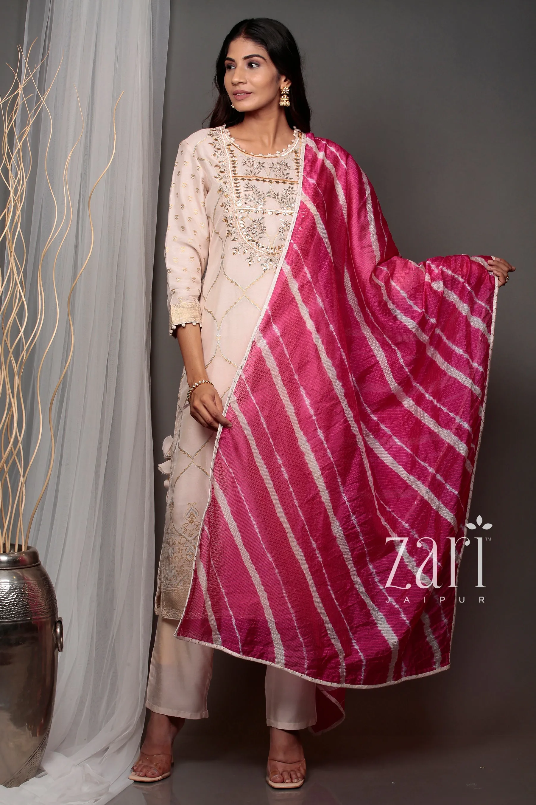 Banarsi Leheriya Banarasi brocade  Suit with Gota, Gota Patti, Pearl, Sequins, Zardozi work.