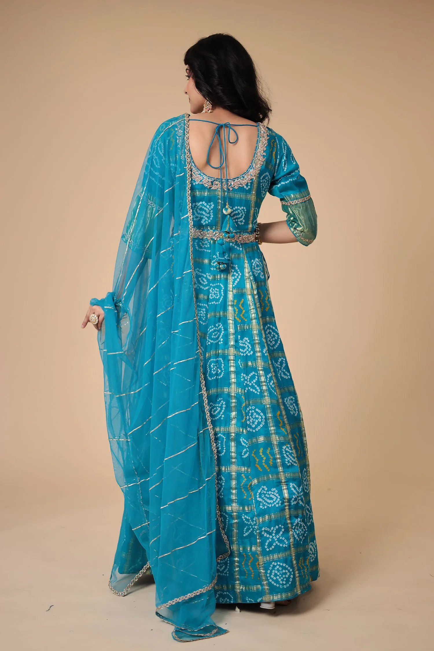 Bandhej Anarkali Ghatchola Silk Suit with Zardozi work