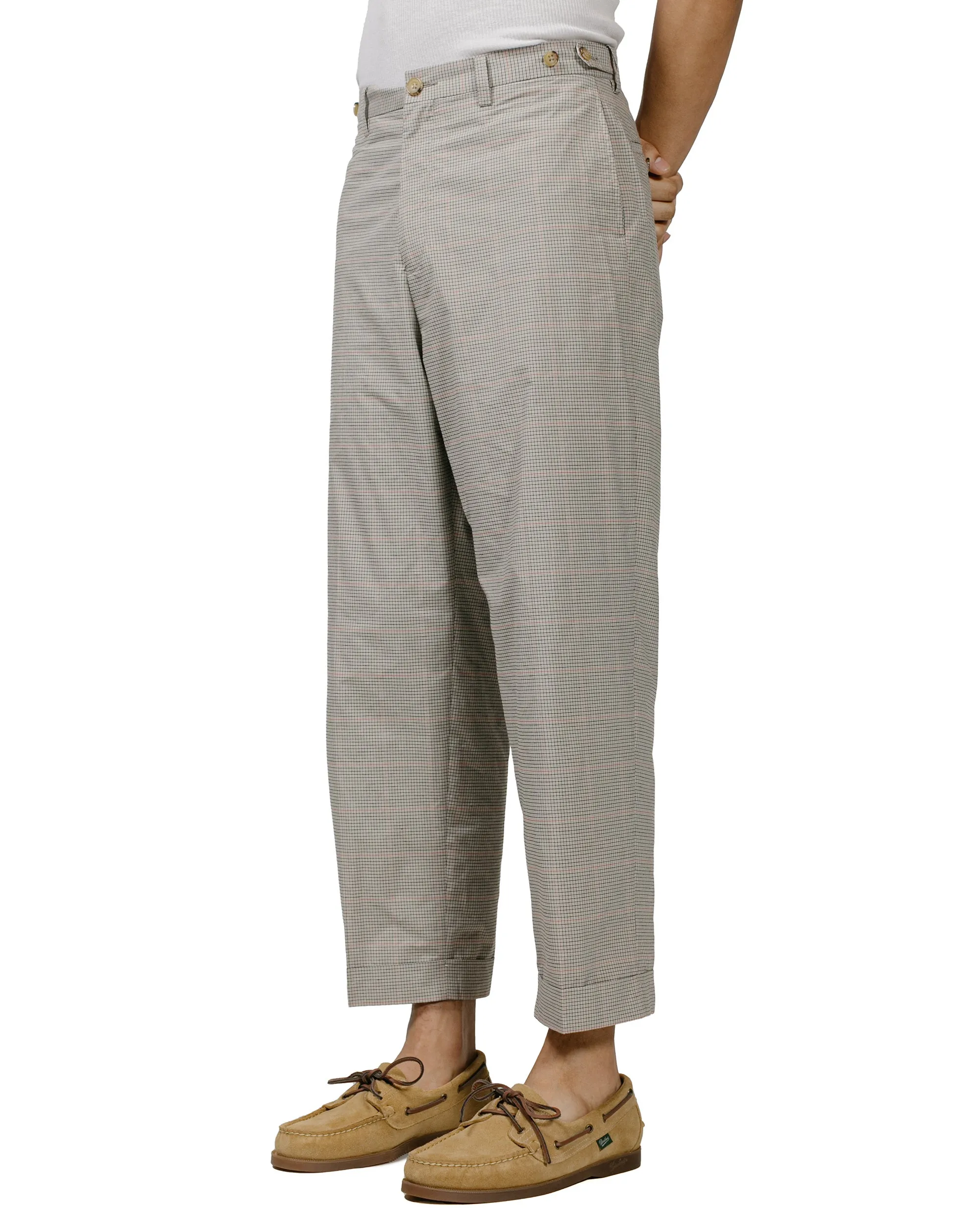 Beige Wide Plaid IVY Trousers by Beams Plus