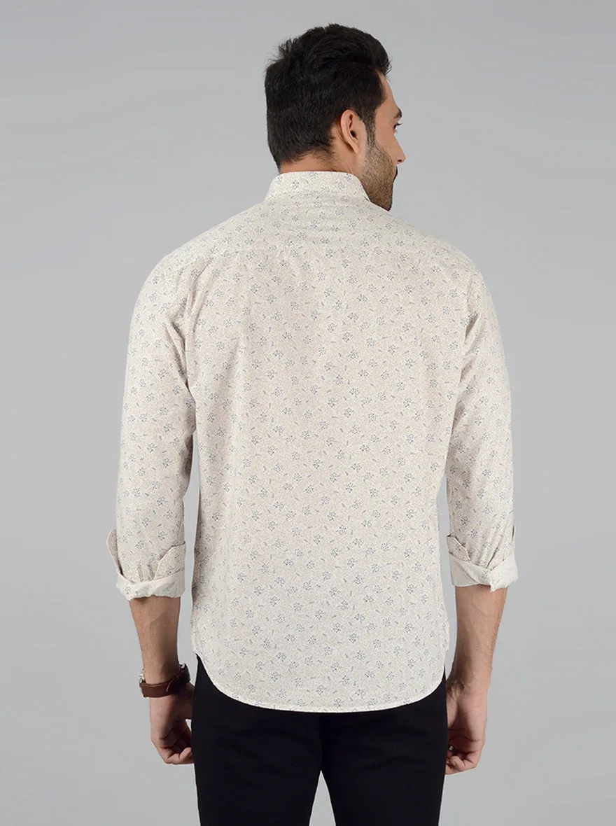 Beige Printed Classic Fit Casual Shirt | Greenfibre