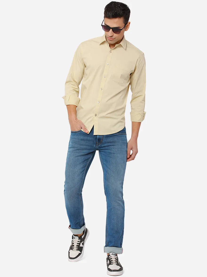 Beige Solid Classic Fit Casual Shirt | Greenfibre