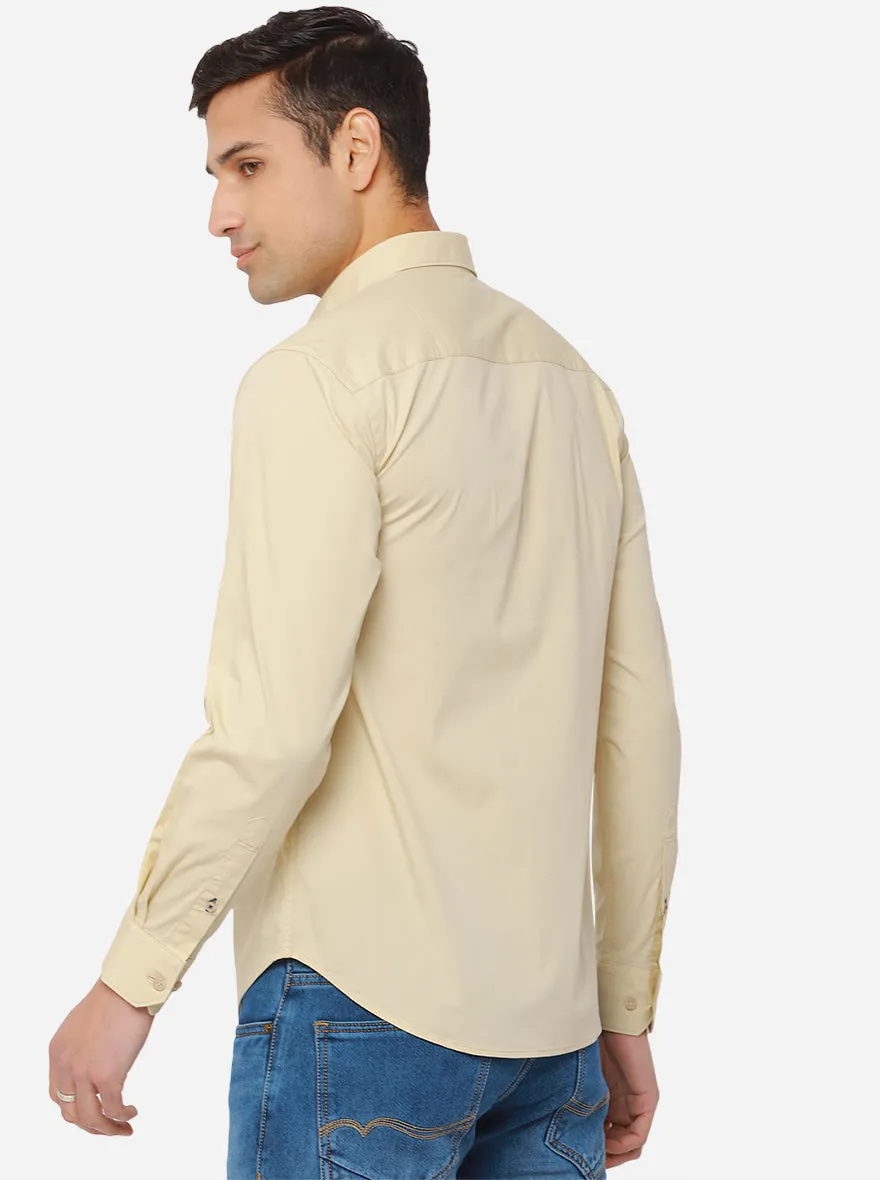 Beige Solid Classic Fit Casual Shirt | Greenfibre