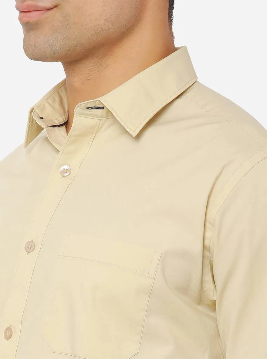 Beige Solid Classic Fit Casual Shirt | Greenfibre