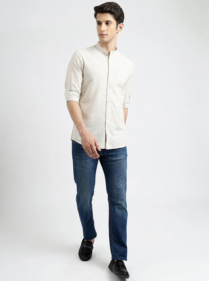 Beige Solid Slim Fit Casual Shirt | JadeBlue