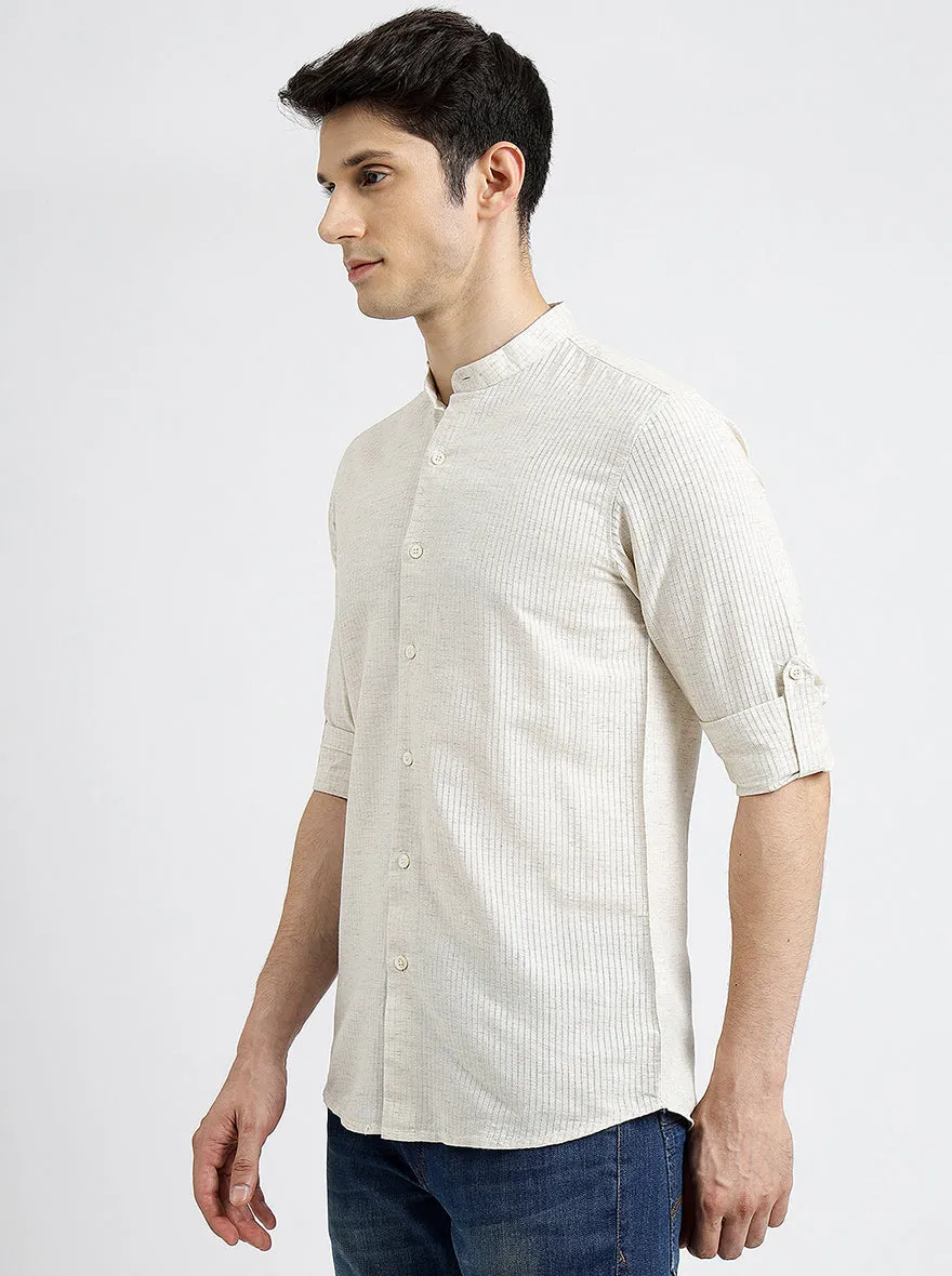 Beige Solid Slim Fit Casual Shirt | JadeBlue