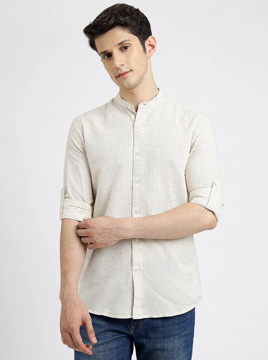 Beige Solid Slim Fit Casual Shirt | JadeBlue