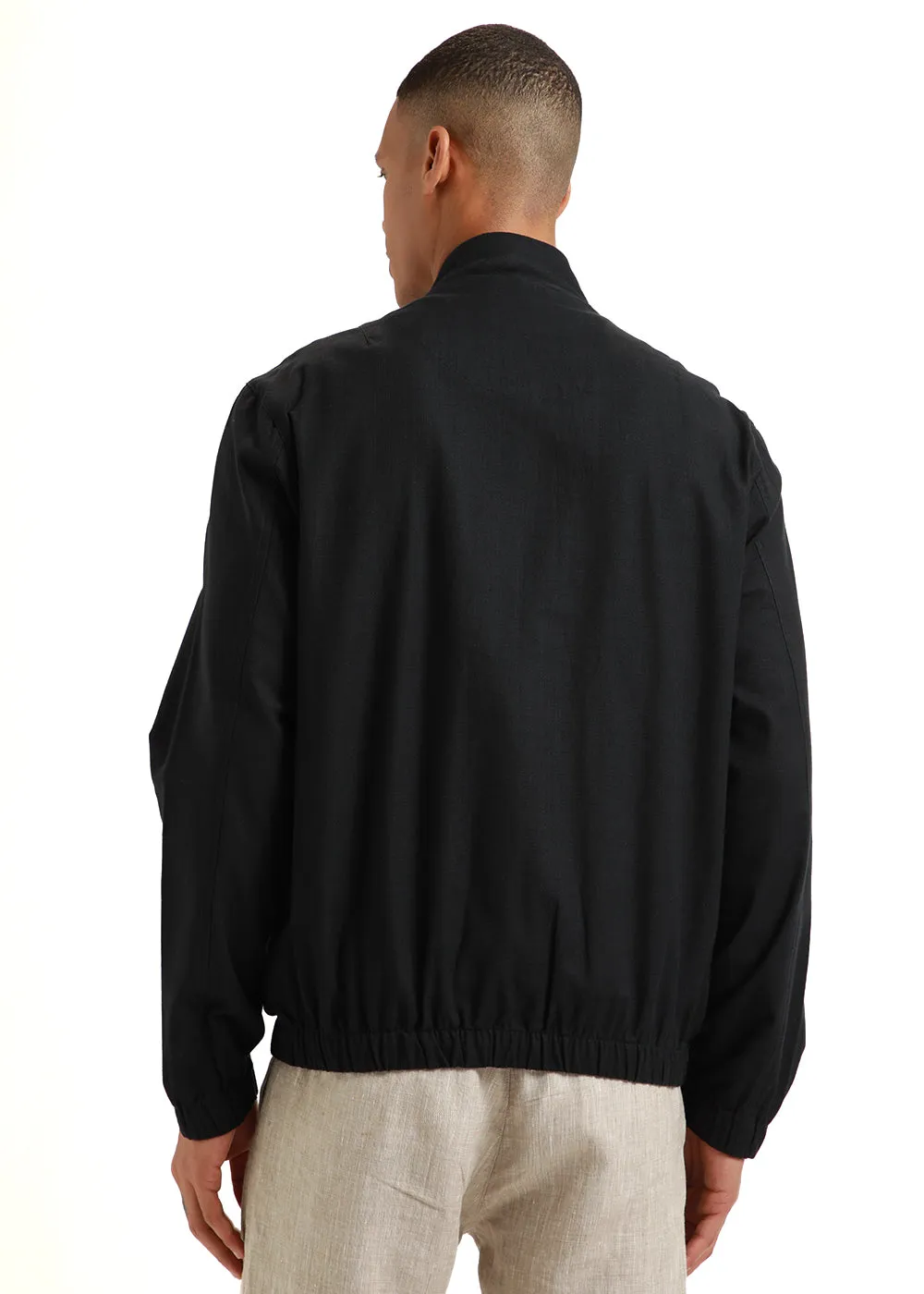 Black Bomber Linen Jacket