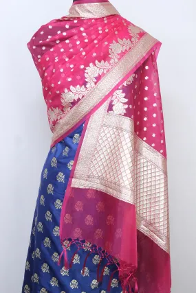 Blue Banarasi Silk Suit With Pink Banarasi Organza Dupatta