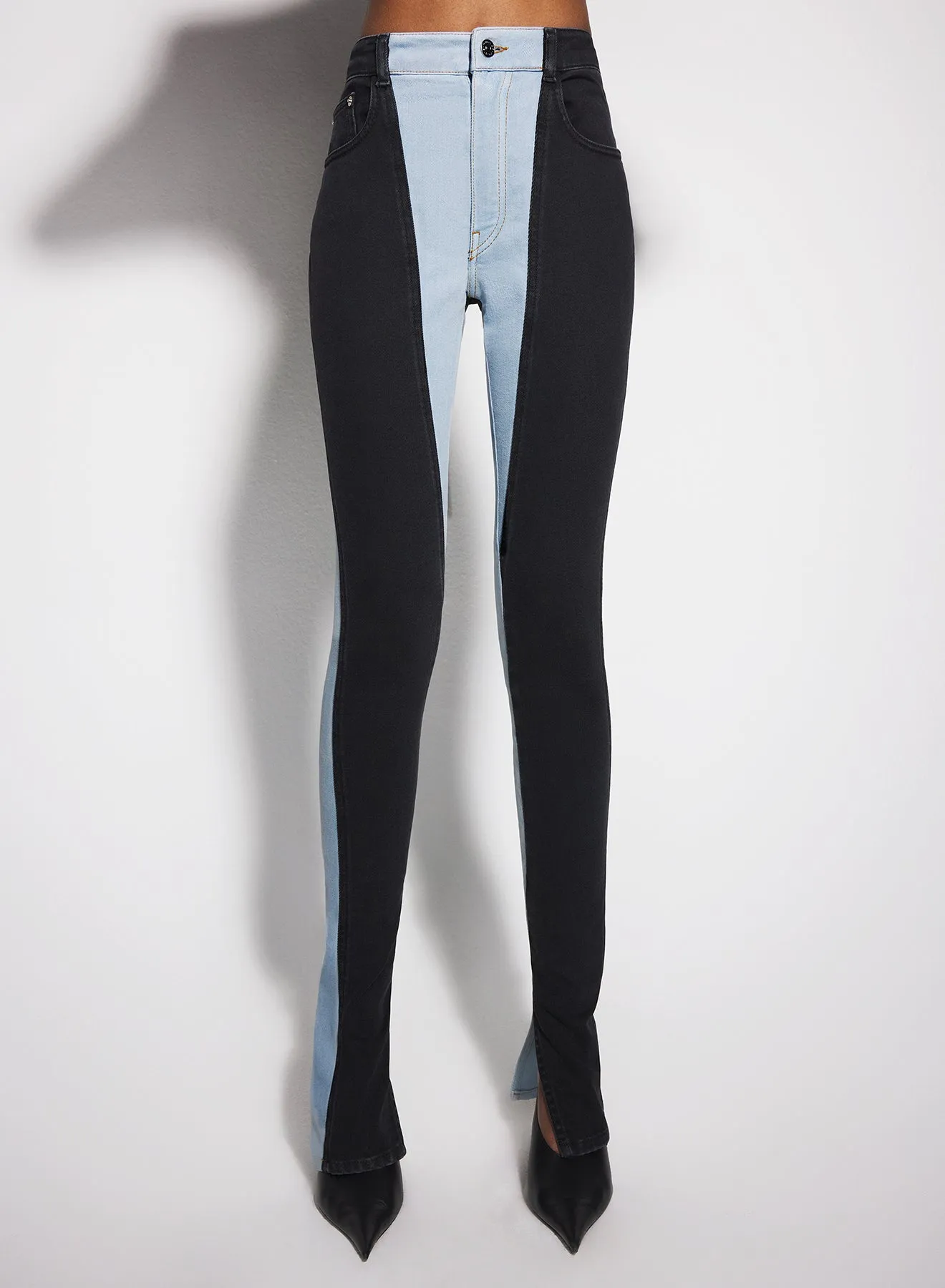 blue bi-color skinny jeans