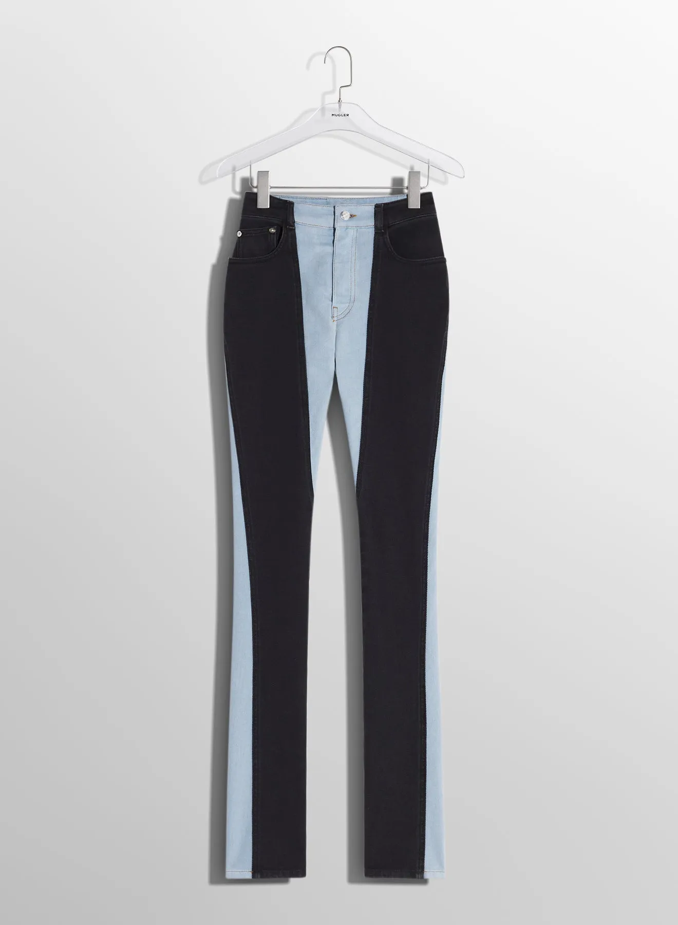 blue bi-color skinny jeans