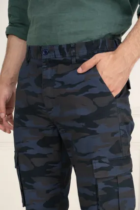 Blue Camo Slim Fit Cargo Pants