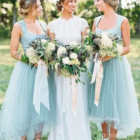 Blue Tulle A-line Sleeveless Cheap Short Bridesmaid Dresses Online, WG799