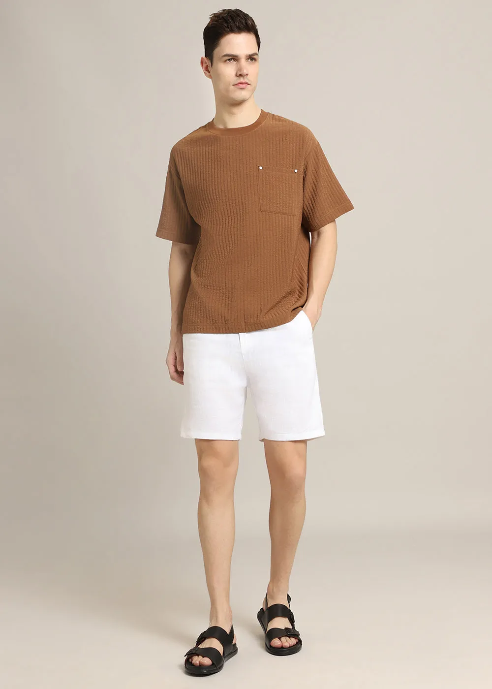 Brown Textured Oversized T-shirt