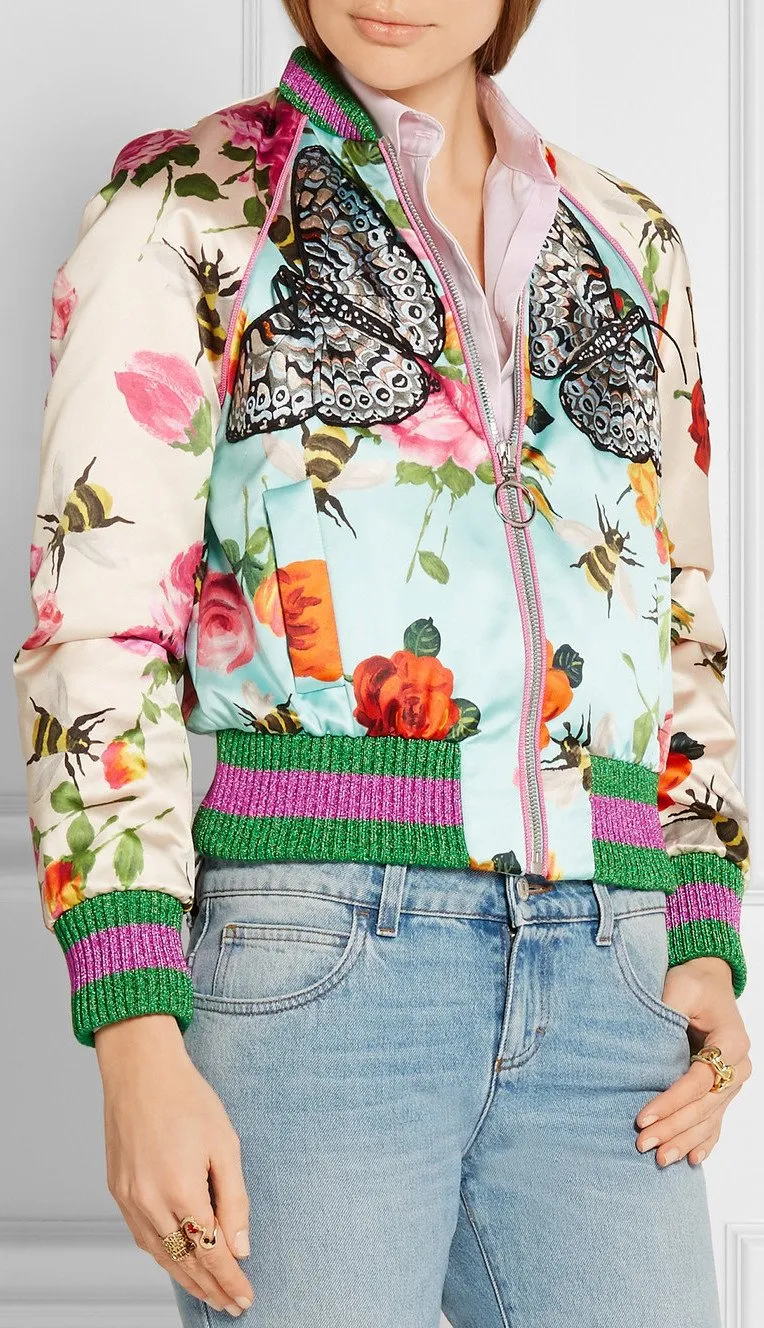 'Butterfly Applique' Printed Bomber Jacket