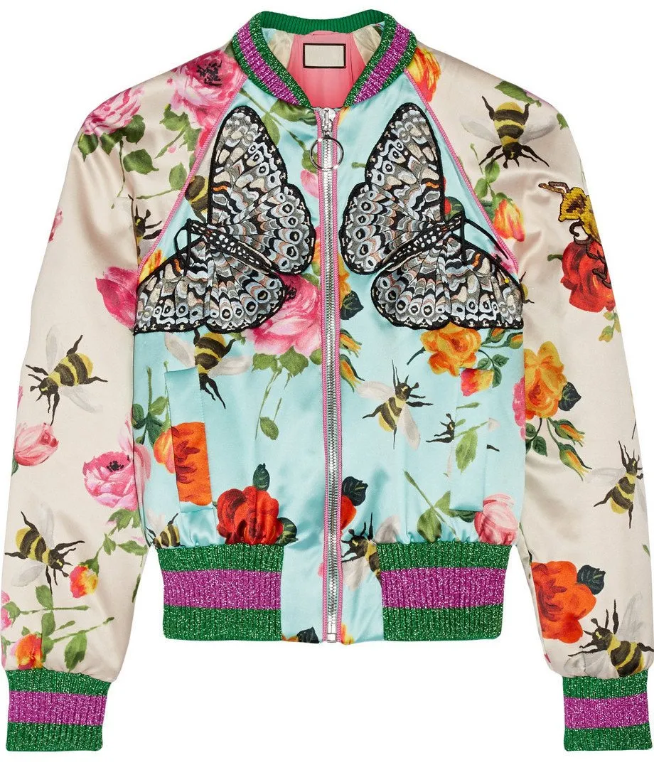 'Butterfly Applique' Printed Bomber Jacket