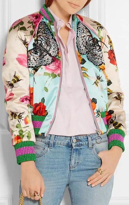 'Butterfly Applique' Printed Bomber Jacket