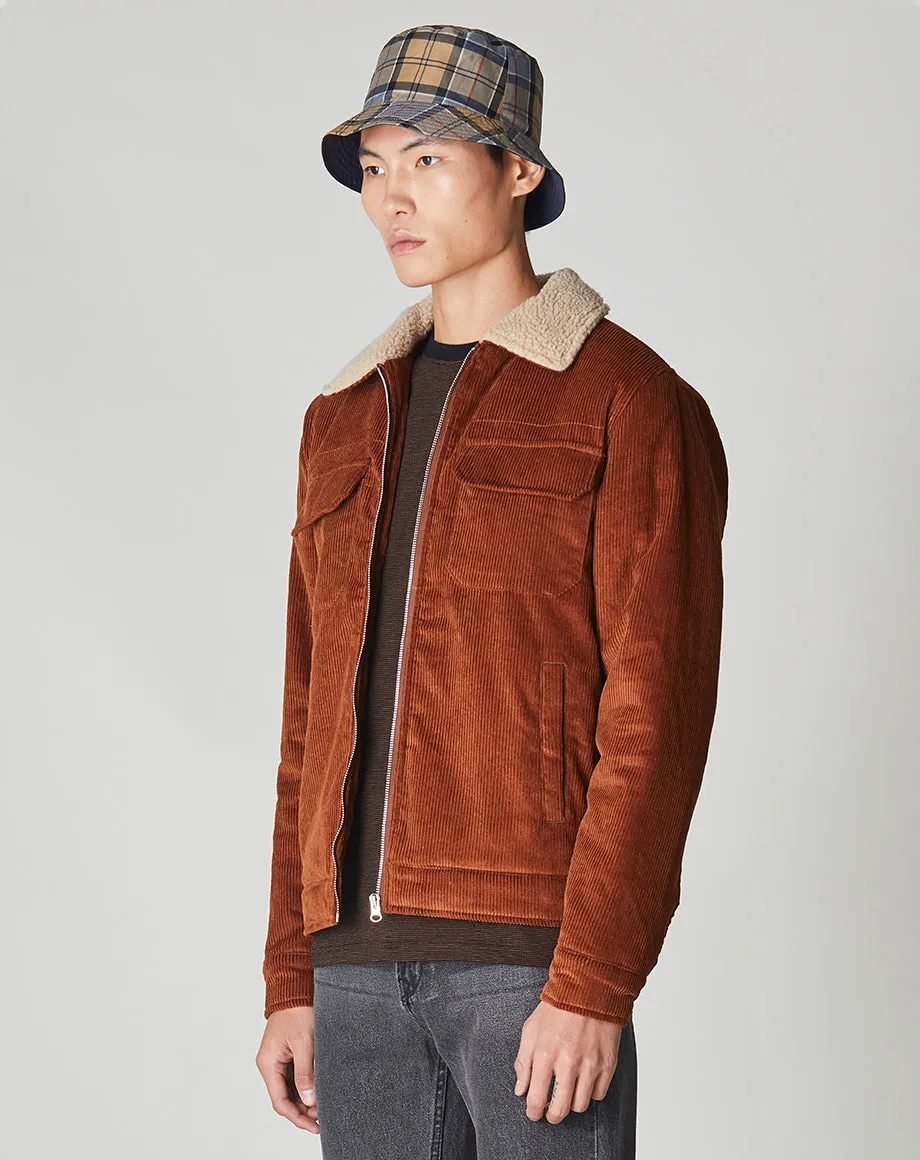 CHIDO CORD SHERPA COLLARED MENS JACKET | GINGER BROWN