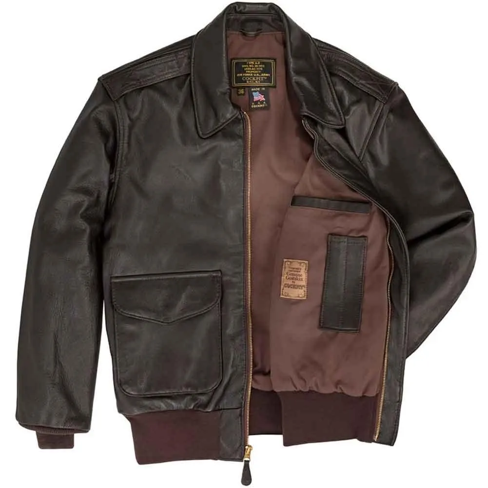 Cockpit USA Mens USAF Goatskin A-2 Flight Jacket - Brown