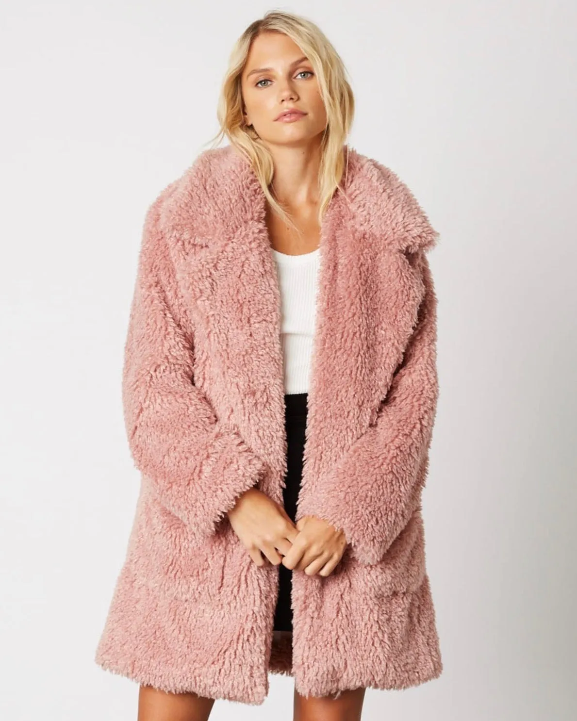 Cotton Candy LA - Open Collar Faux Fur Coat - More Colors