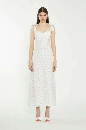 Cream Pink Stem Flower Midi-Dress