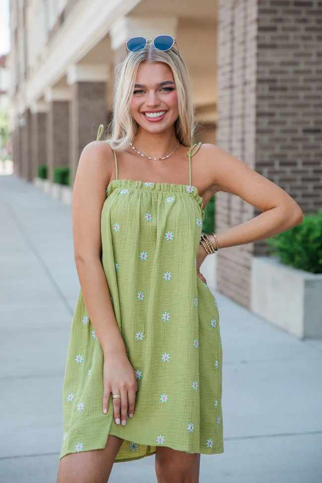 Dance With Me Green Tie Shoulder Floral Mini Dress