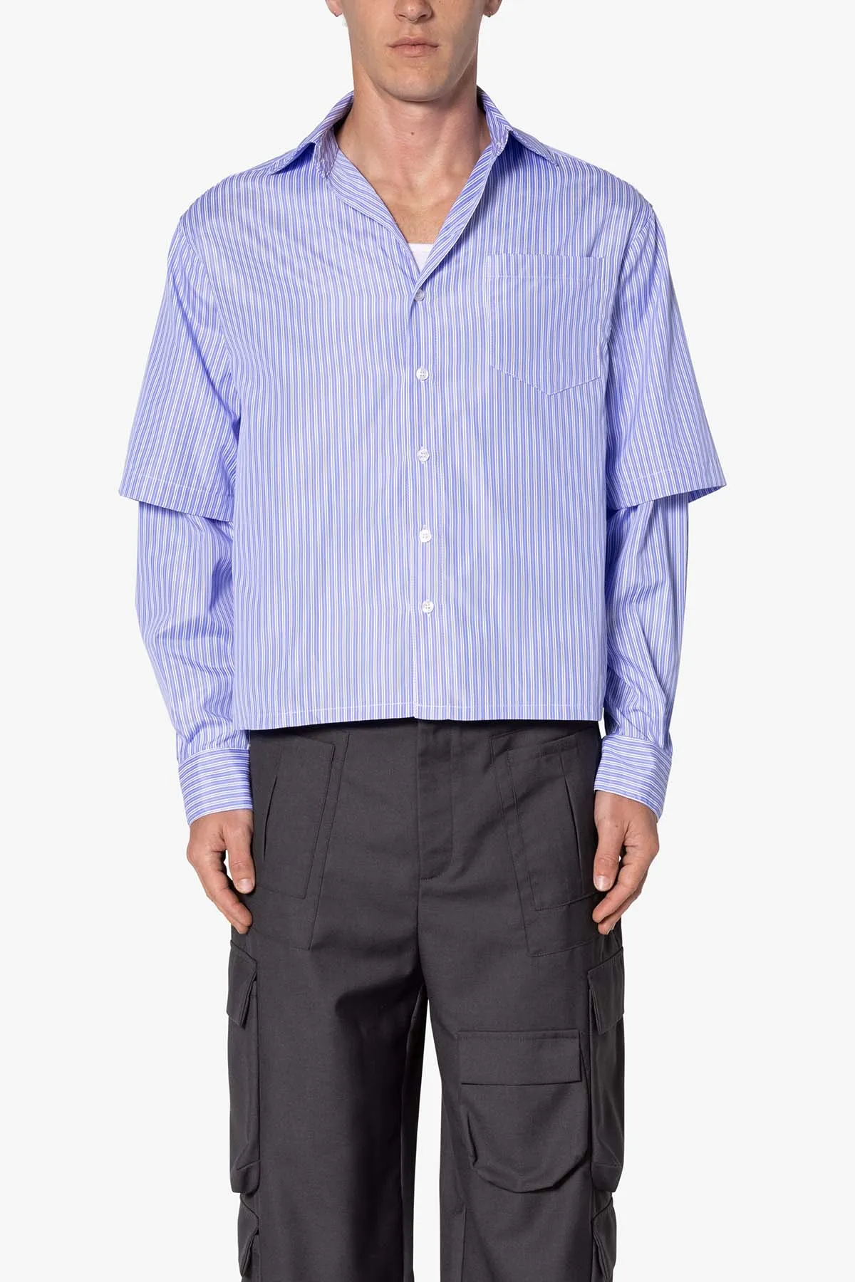 Double Layer Pinstripe Shirt - Blue