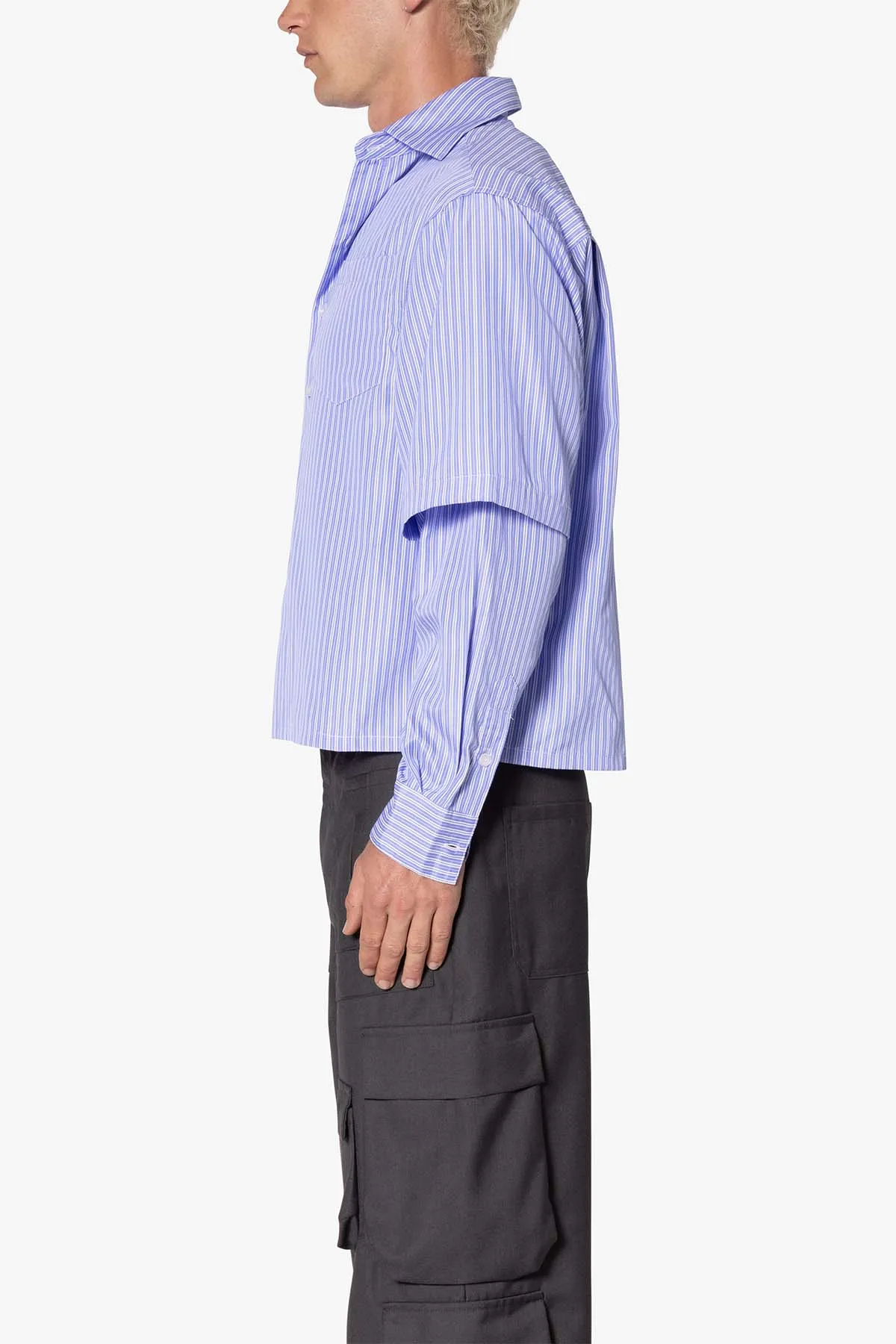 Double Layer Pinstripe Shirt - Blue