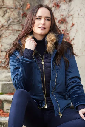 Ella Navy Velvet Winter Padded Jacket - 75% OFF