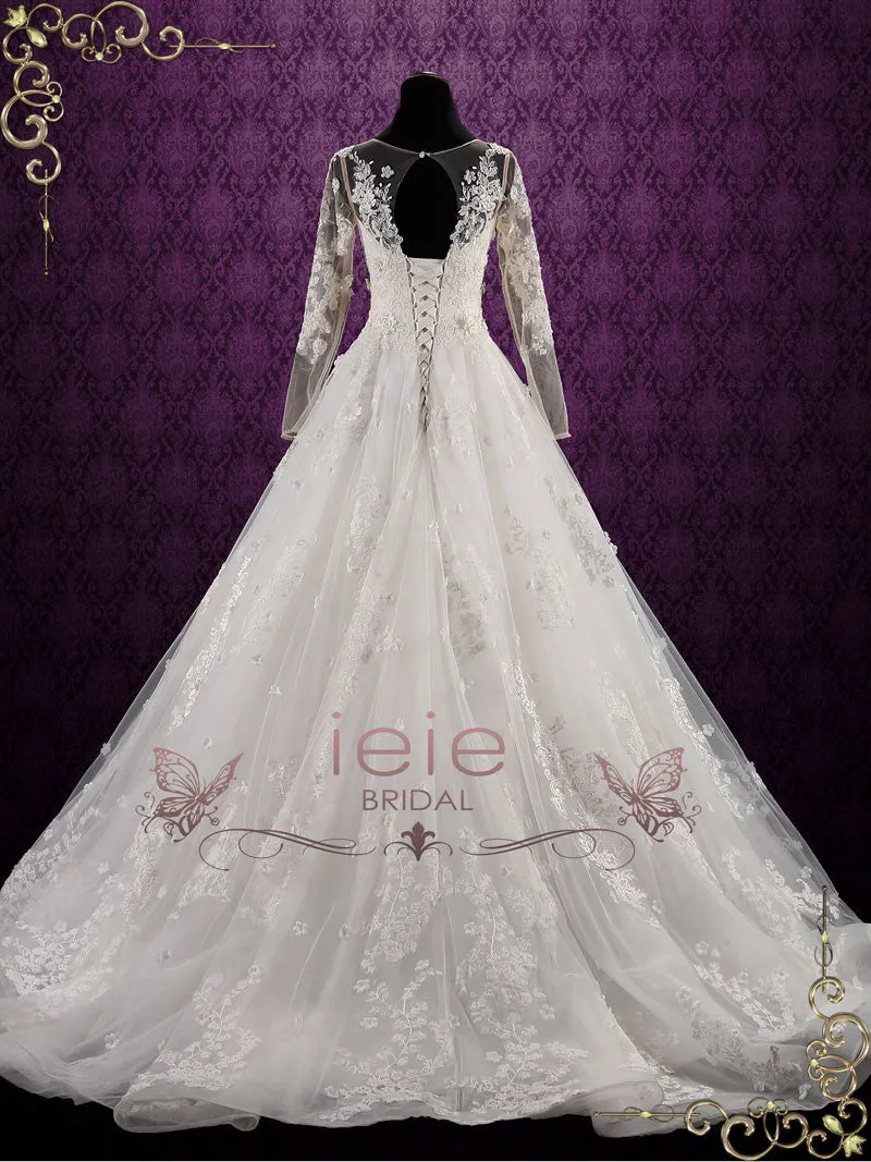 Floral Lace Ball Gown Wedding Dress with Sleeves PETUNIA