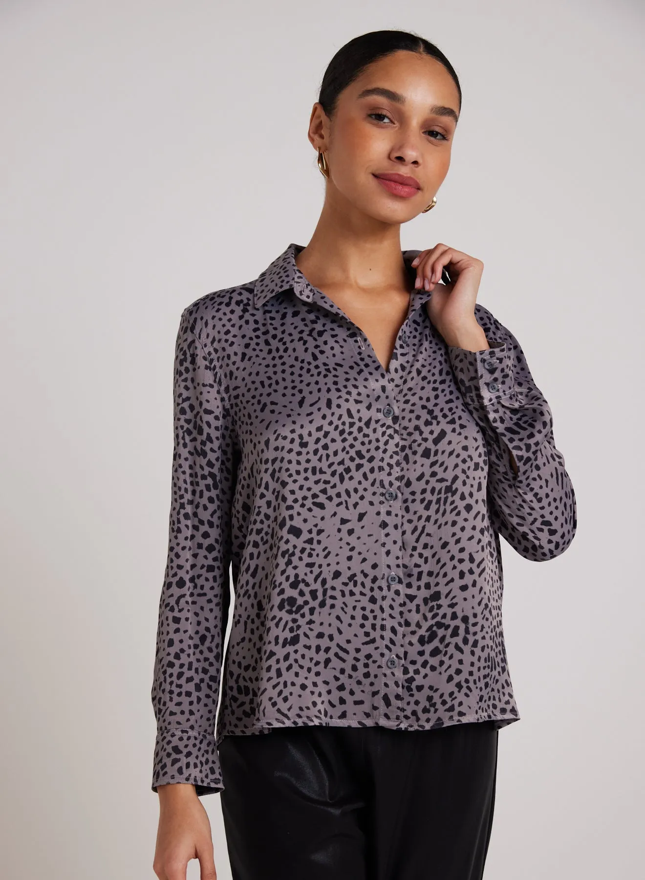 Flowy Hem Button Down - Onyx Steel