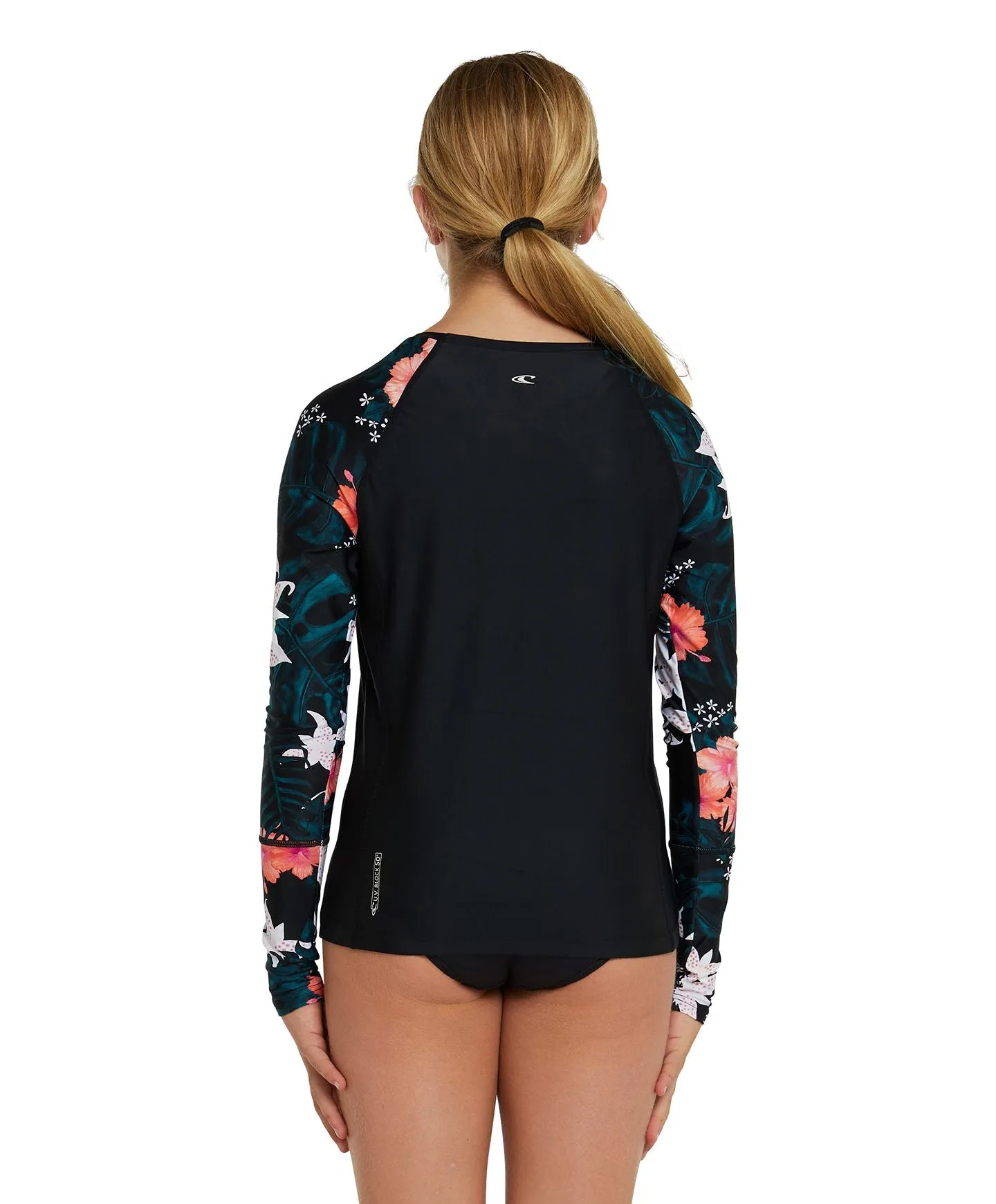 Girl's Bahia Long Sleeve Rash Tee - Black Hibiscus