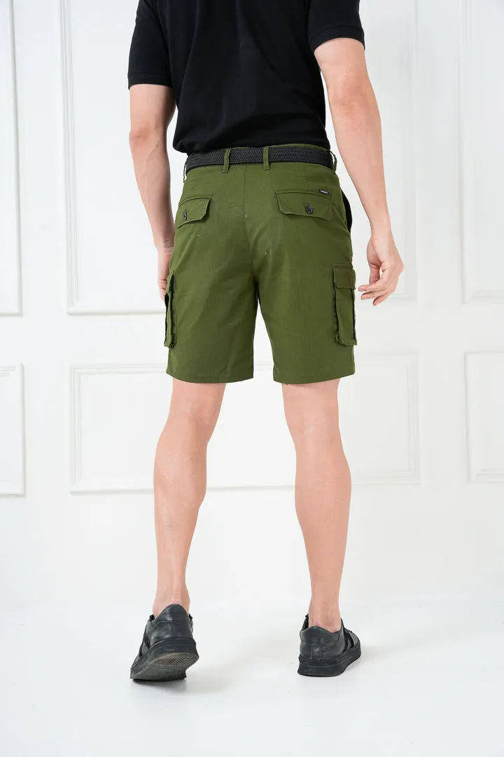 Green Ripstop Textured Cargo Shorts