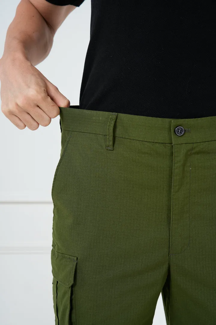 Green Ripstop Textured Cargo Shorts