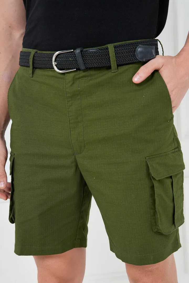 Green Ripstop Textured Cargo Shorts