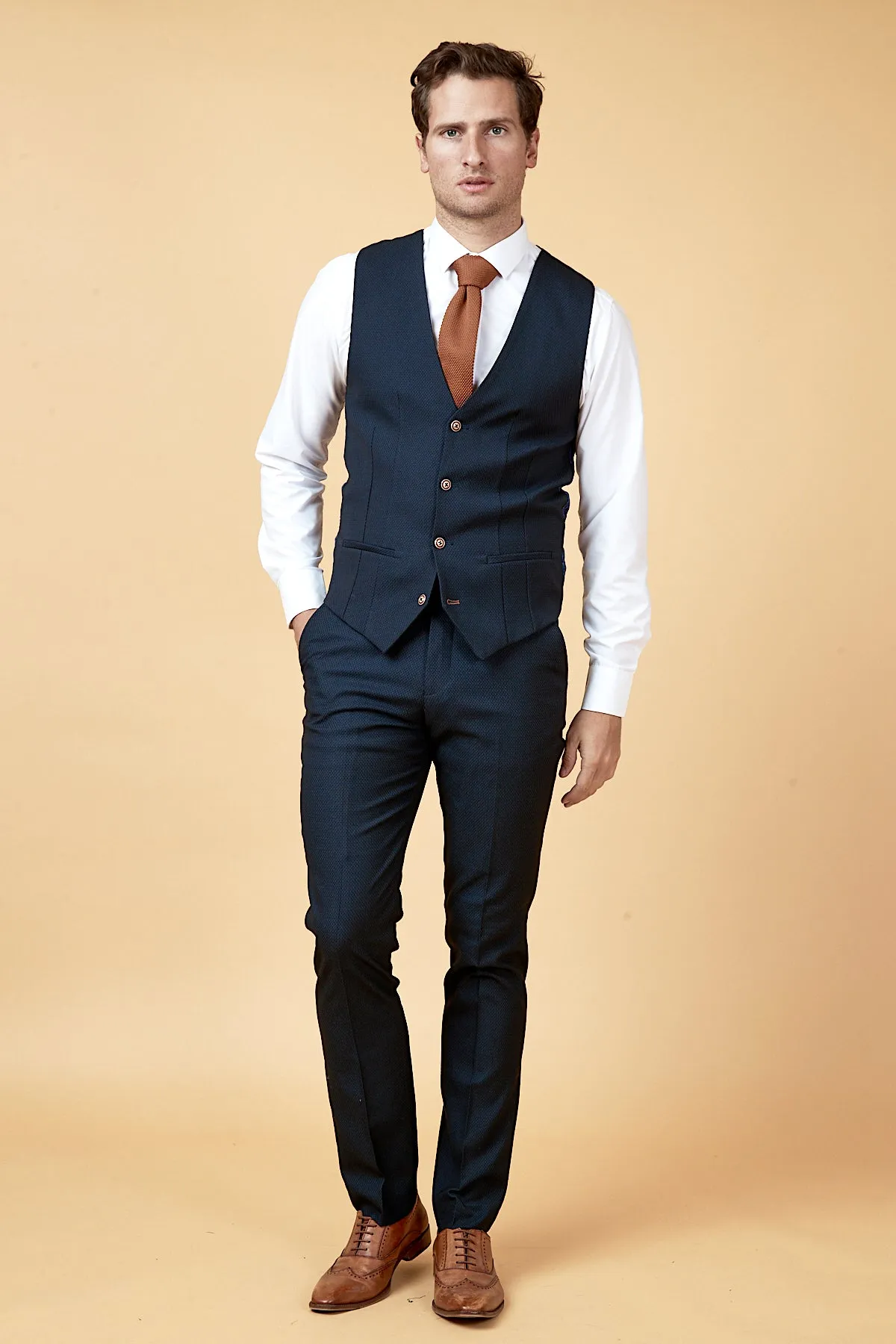 MAX - Navy Three Piece Suit with Contrast Buttons