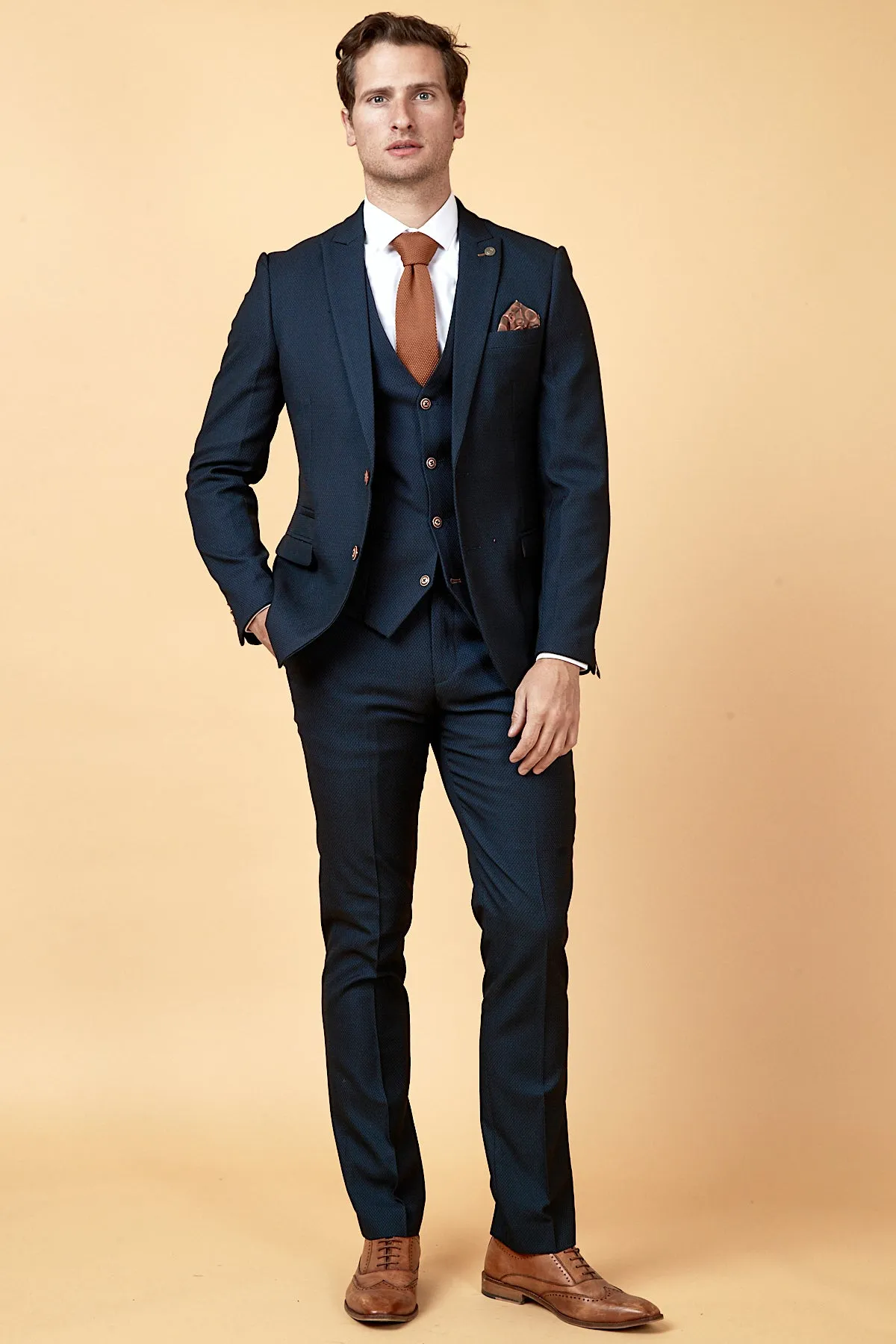 MAX - Navy Three Piece Suit with Contrast Buttons