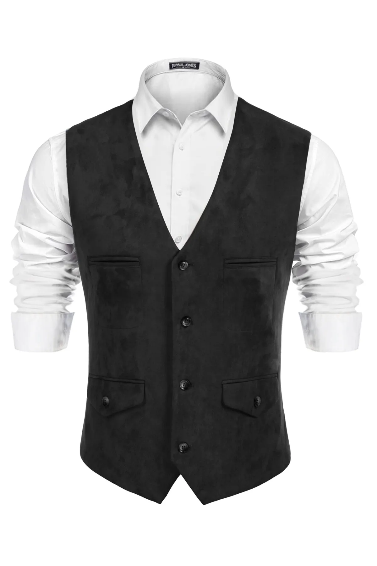 Men's Suede Leather Vest Casual V-Neck Single Breasted Slim Fit Western Cowboy Vest with Pockets