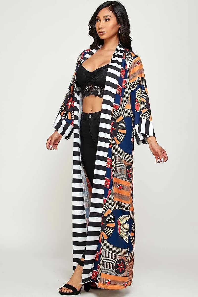 Mixed Print Maxi Kimono