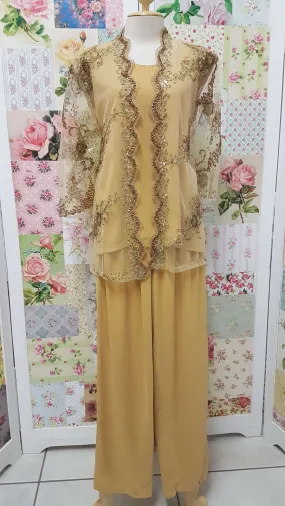 Mustard Lace 3-Piece Pants Set BT011