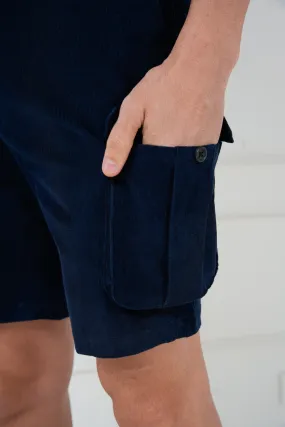 Navy Corduroy Stretch Cargo Shorts