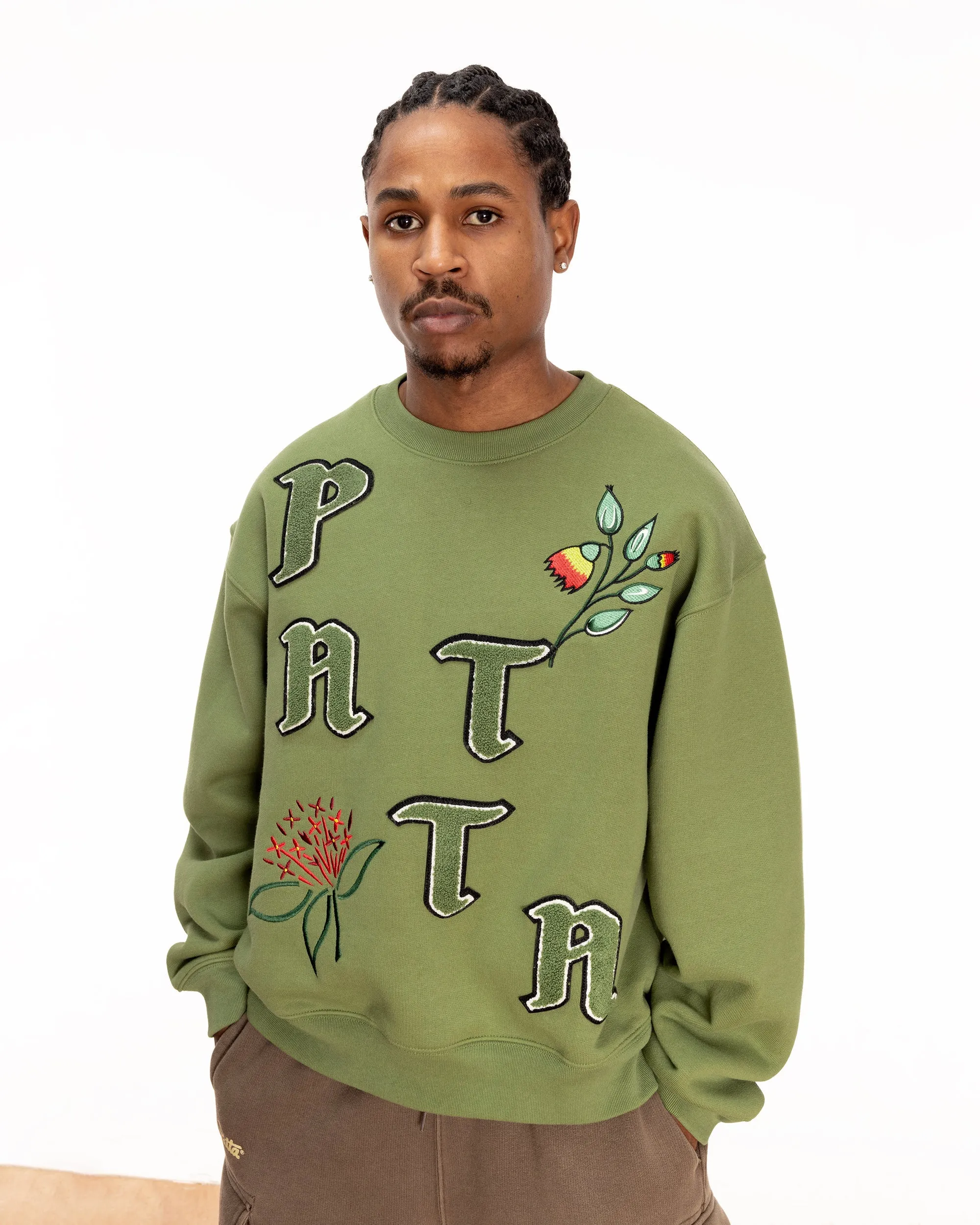 Patta Flowers Crewneck Sweater (Loden Green)