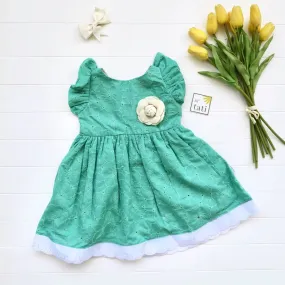 Periwinkle Dress in Jade Floral Eyelet